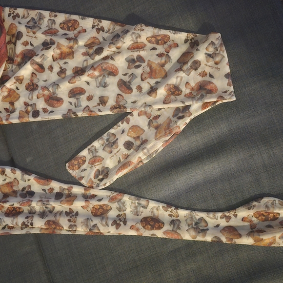 Cream and Brown Mushroom Print Thigh High Stockings - Size 3xl/4xl - Picture 1 of 4